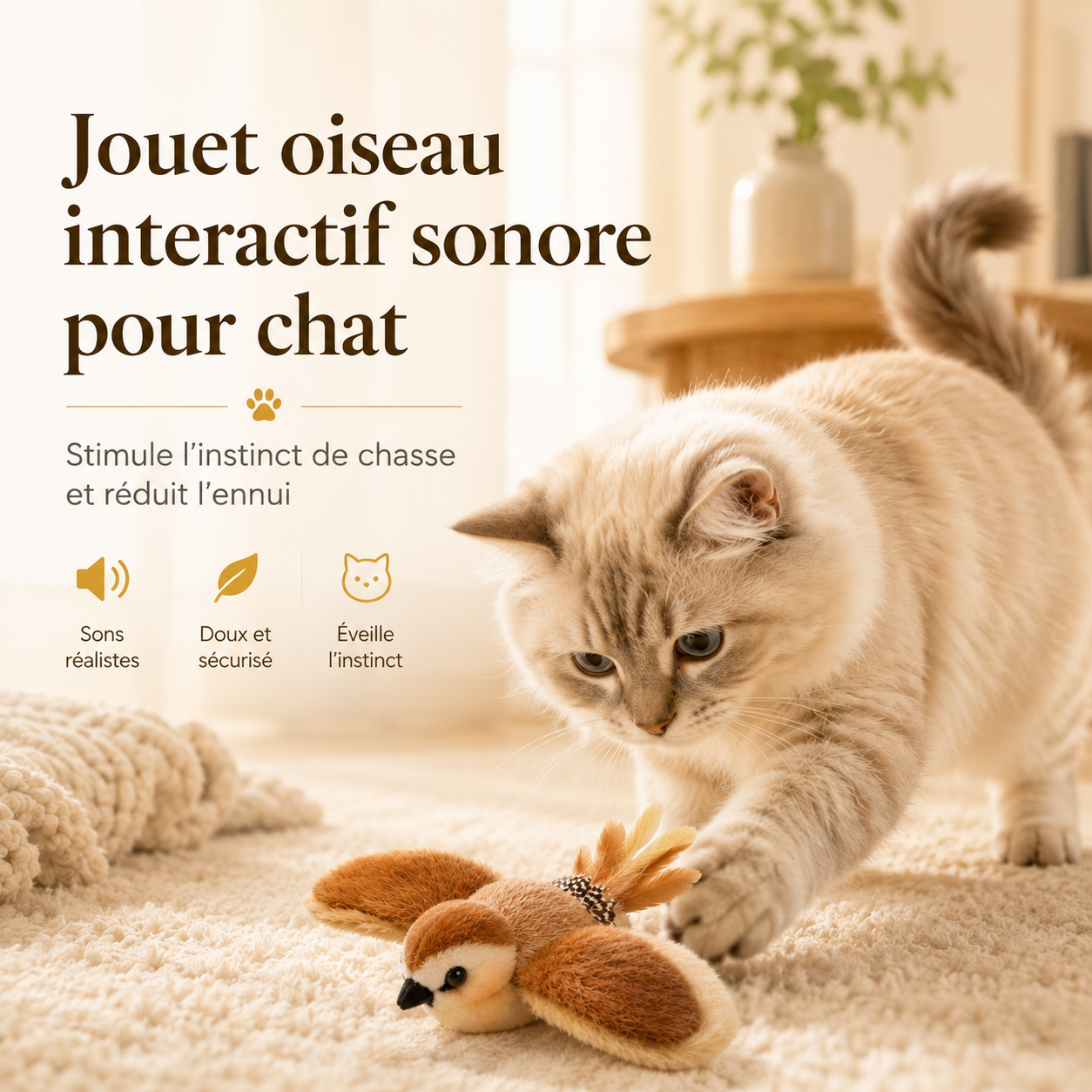Jouet oiseau interactif sonore pour chat