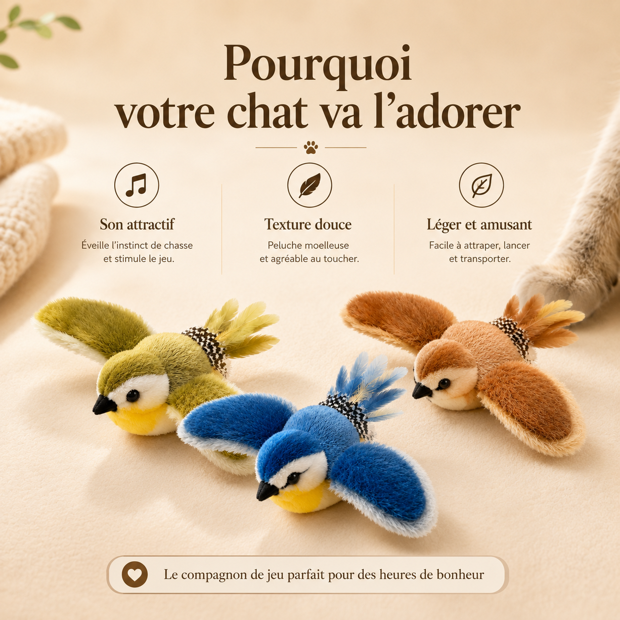 Jouet oiseau interactif sonore pour chat