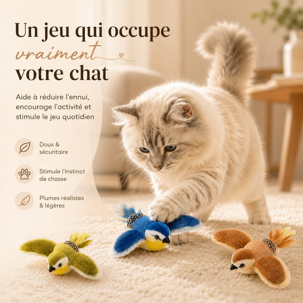 Jouet oiseau interactif sonore pour chat