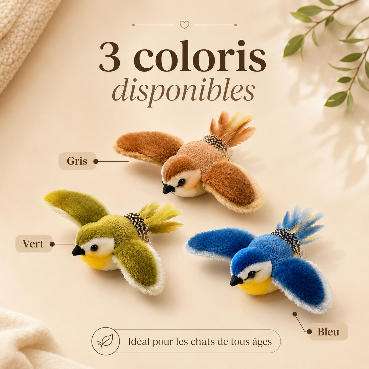 Jouet oiseau interactif sonore pour chat