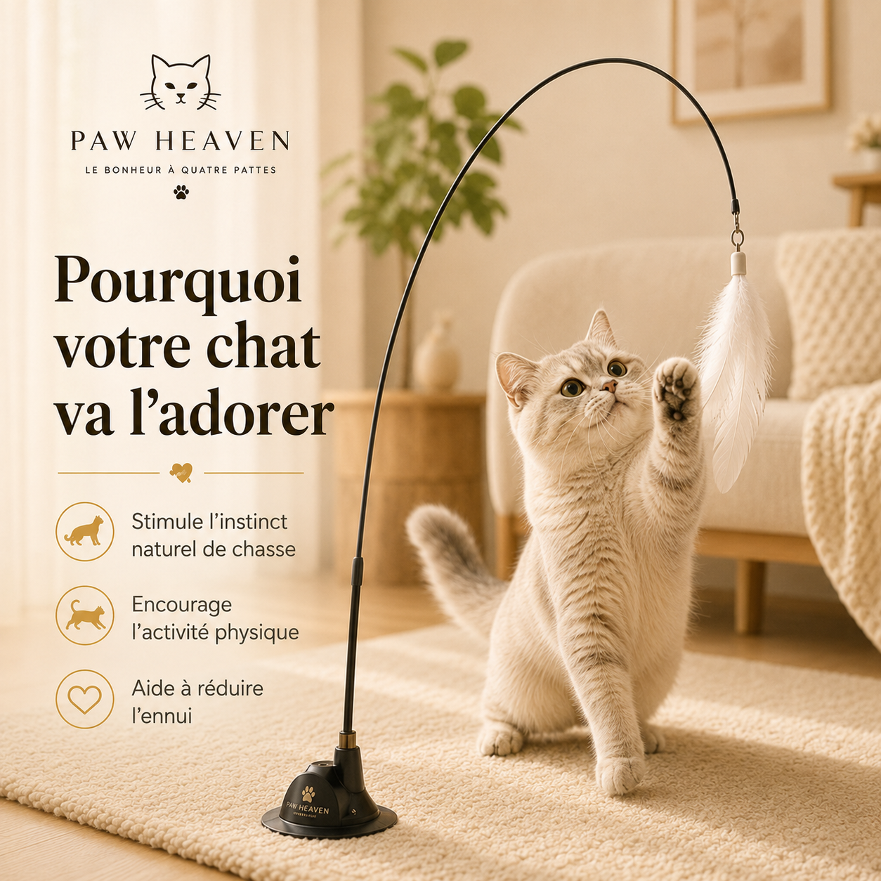 Jouet Plume Interactif pour Chat – Stimule l’Instinct de Chasse
