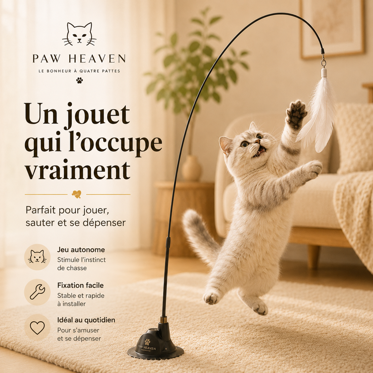 Jouet Plume Interactif pour Chat – Stimule l’Instinct de Chasse