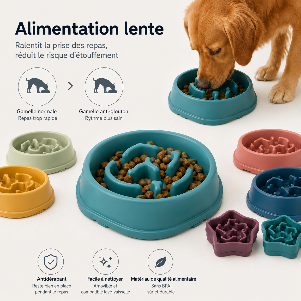 Gamelle anti-glouton pour chien et chat
