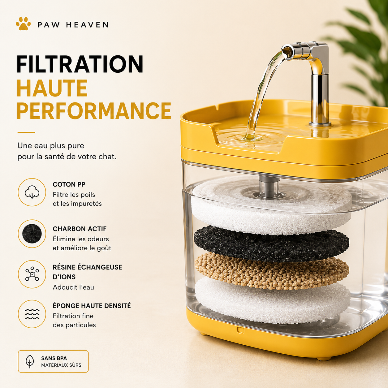 Fontaine à eau automatique pour chat – Filtration continue et ultra silencieuse