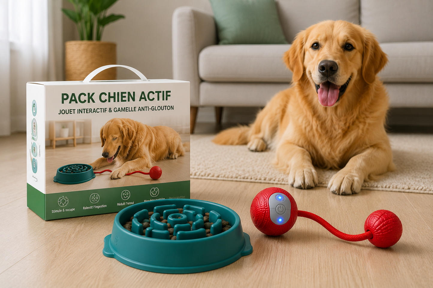 Pack Chien Actif – Jouet interactif & Gamelle Anti-Glouton