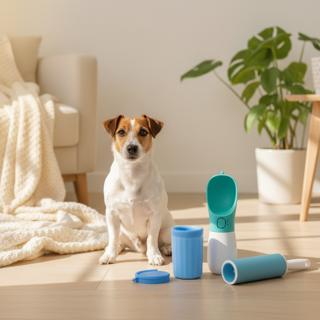 Pack Promenade propre pour chien - gourde portable, nettoyeur de pattes et rouleau anti-poils